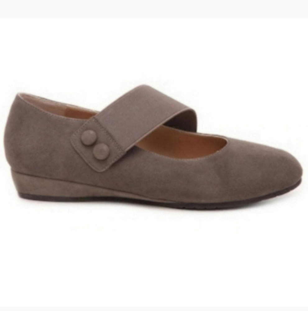 Vaneli Suede Wedge Pearl Taupe Leather 9 Mary Jane - Picture 2 of 14